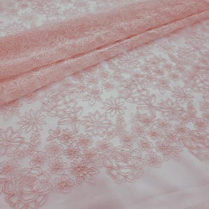 Blush Floral Corded Lace Fabric - Black Tulle Embroidery Design
