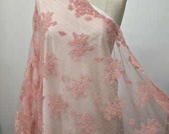 Dark Blush Bridal Wedding French Corded Floral Alencon Embroidery Lace Fabric