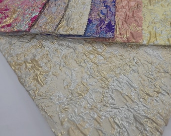 Metallic Brocade Fabric Crinkle Floral Jacquard Couture Sewing Material