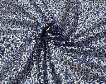 Navy Blue Two-Tone Sequins Mesh Lace Fabric, Party Dress Sewing