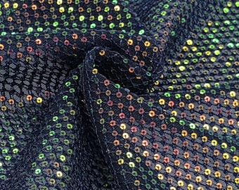 Navy Blue Iridescent Sequins on Mesh Lace Fabric