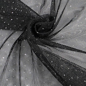 Black Silver Glitter English Sparkle Shiny Sheer Net Shimmer Tulle Fabric by the Yard for Dress Prom Crafts Gowns DIY Decor Event Wedding