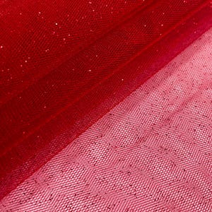 Red Glitter Tulle Sparkle Shiny Sheer Net Shimmer Tulle Fabric by the Yard for Dress Prom Crafts Gowns Art DIY Decor Event Wedding Costume