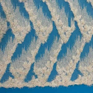 Ivory Off White Beaded Fabric by the Yard Abstract Pattern Ivory Lace with Pearls for Wedding Dress Bridal Gown Sewing Fabric with Pearls