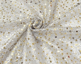 Silver Gold Shiny Sequins on Mesh Lace Fabric by the yard for Sewing Dress Gowns Prom Dress Party Decor Bridal Runners Crafts Costumes