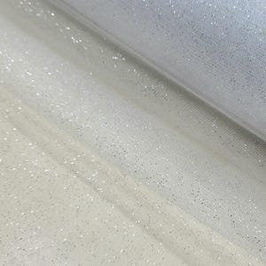 Off White Glitter Tulle Fabric Sparkle Shiny Sheer Net Shimmer Bridal Tulle Fabric by the Yard for Dress Gowns Crafts Veils Event Weddings