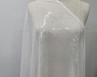 Allover Clear Sequins Fabric Off White Shiny Sequins on Mesh Lace Fabric by the yard for Dress Decor Events Gowns Skrits Runners Backdrops