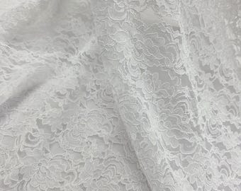 White Floral Embroidered Lace Fabric - Cotton Nylon Blend - Bridal Veiling