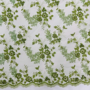 Green Beaded Fabric by the Yard Floral Lace Pattern for Prom Dress Quinceanera Gown Sewing Fabric Lace with Accesories Party Decor Lace