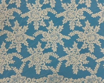 Ivory Corded Alencon Lace Fabric: Floral Embroidery Bridal Wedding Gown