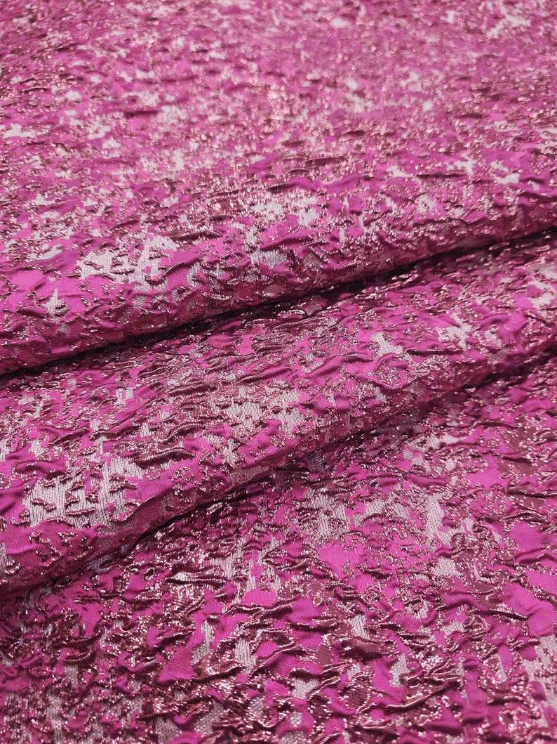 Fuchsia Brocade Fabric: Metallic Crinkle Jacquard With Floral Pattern ...