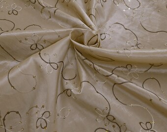 Champagne Taffeta Fabric: Floral Embroidery with Sequins - Gown & Costume