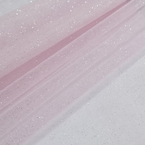 Light Pink Silver Glitter Tulle Sparkle Shiny Sheer Net Shimmer Tulle Fabric by the Yard for Dress Prom Crafts Gowns Art DIY Decor Event