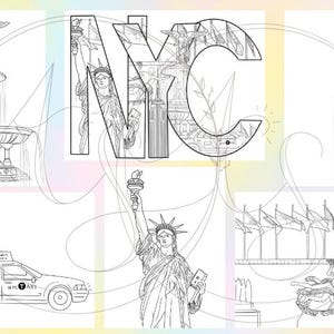 New York City Coloring Pages- Digital Download for Kids or Adults