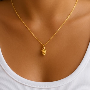 Gold Pine Cone Pendant Necklace - Fine Gold Stainless Steel Chain - Elegant Nature Jewelry - Minimalist Jewelry