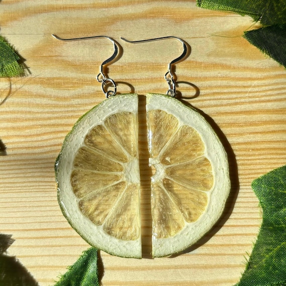 Handmade Jewelry Real Fruit Jewelry Real Lime Earrings Dried Lime Earrings  Real Fruit Earrings