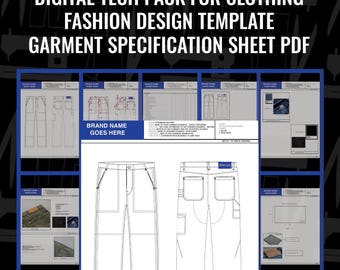 15 PAGES Editable and Customisable Tech Pack for Clothing | Fashion Tech Pack Template| Garment Specification Sheet | |Technical Drawing
