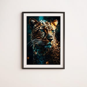 Blue Eyes Jaguar Wall Art, Jaguar Landscape Poster, Animal Art Prints, Nature Wall Art, Big Cat Wall Poster, Wild Animal Art Prints