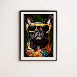 Arte de parede futurista de bulldog, arte de cachorro, estampas engraçadas de cachorro, estampas de arte cyberpunk, presente para amantes de cachorros, estampas engraçadas de animais, arte futurista