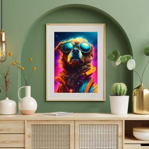 Stampe divertenti di cani, arte murale futuristica di bulldog, opere d'arte con cani, regalo per amanti dei cani, stampe d'arte cyberpunk, stampe murali di animali divertenti, arte futuristica