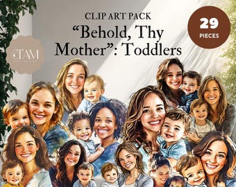 LDS Clip Art „Behold Thy Mother: Toddlers” Podstawowa sztuka chrześcijańska || Przezroczyste tło || Dzień Matki