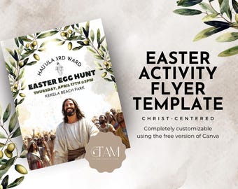 Invito per attività pasquali della Primaria LDS, invito per la caccia alle uova di Pasqua della Primaria LDS, invito per la Pasqua della Chiesa dei bambini, volantino per la caccia alle uova di Pasqua della Chiesa, Canva