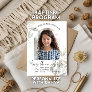 Baptism Program Canva Template, Editable LDS Baptism Program for Boys and Girls, Customizable Minimalist Printable Design