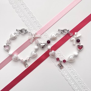 Liebesbrief Freundschaftsbändchen ⊹ Valentinstag coquette dollette lovecore vintage silber pink rot Herz Quarz magnetische Umschlag Schmuck