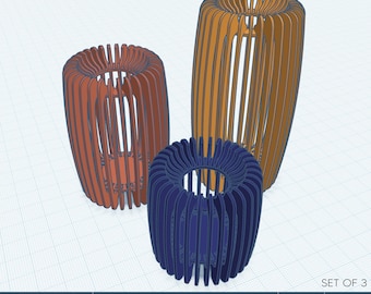 Set of 3 - Parametric Tabletop Decor - 3mm Laser Cut Files Parametric Pattern Digital Download Desk Ornament Vase MCM #6 Co2 Diode Laser