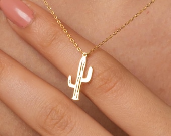 Guldkaktushalsband: Bohoökenberlock, minimalistiskt guldhänge för kvinnor, västerländska smycken, sött lager-på-lager-halsband, present till henne