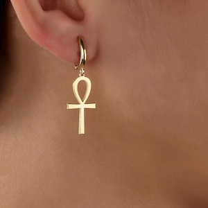 Ankh Earrings: Egypt Ankh Hoops, Handmade Jewelry, Egyptian Protection Earrings, Mother’s Day Gift, Gift for Women, Birthday Gift for Her