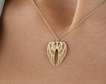 Naszyjnik ze skrzydłami anioła ze złota 18K: delikatna biżuteria pamiątkowa, wisior z aniołem stróżem, prezent na kondolencje z powodu straty, naszyjnik pełen znaczenia dla niej