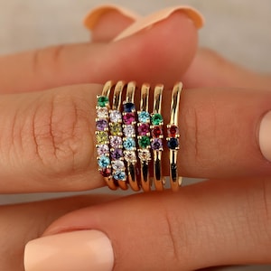 Dainty Birthstone Ring, Family Birthstone Ring, Personalized Jewelry, Stacking Ring, Colorful Gemstone, Mother's Day Gift, Birthday Gift Her