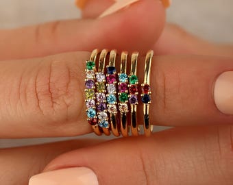 Personalisierte Sterling Silber Familie Birthstone Ring, Zierliche Stapeln Schmuck