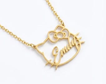 Aangepaste ketting katnaam, kat gezicht hanger, gepersonaliseerd kattenliefhebber cadeau, cadeaus voor kinderen