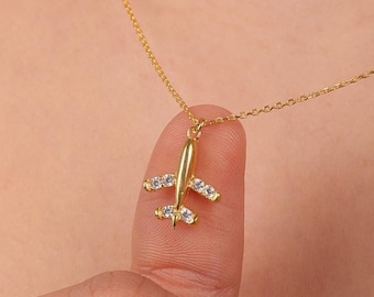 Silver Airplane Necklace, Dainty Travel Necklace, CZ Airplane Charm Necklace, Wanderlust Jewelry, Minimalist Jewelry, Birthday Gift for Her