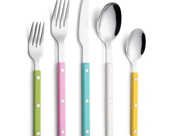 ANNOVA 10 Piece Silverware Set Stainless Steel Flatware with Sleek Slim Handles, Retro Rivet Design, Colorful Assorted Handles