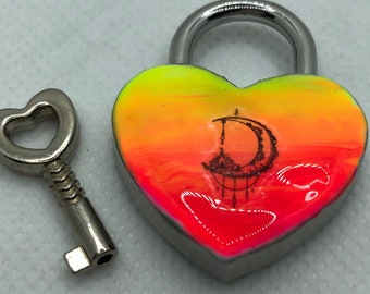 Sunrise Moon Heart Locking Clasp Lock WYSIWYG  **ready to ship**