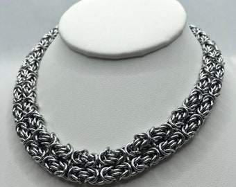 Double Byzantine BDSM Slave Collar Choker Necklace Silver Tone Base