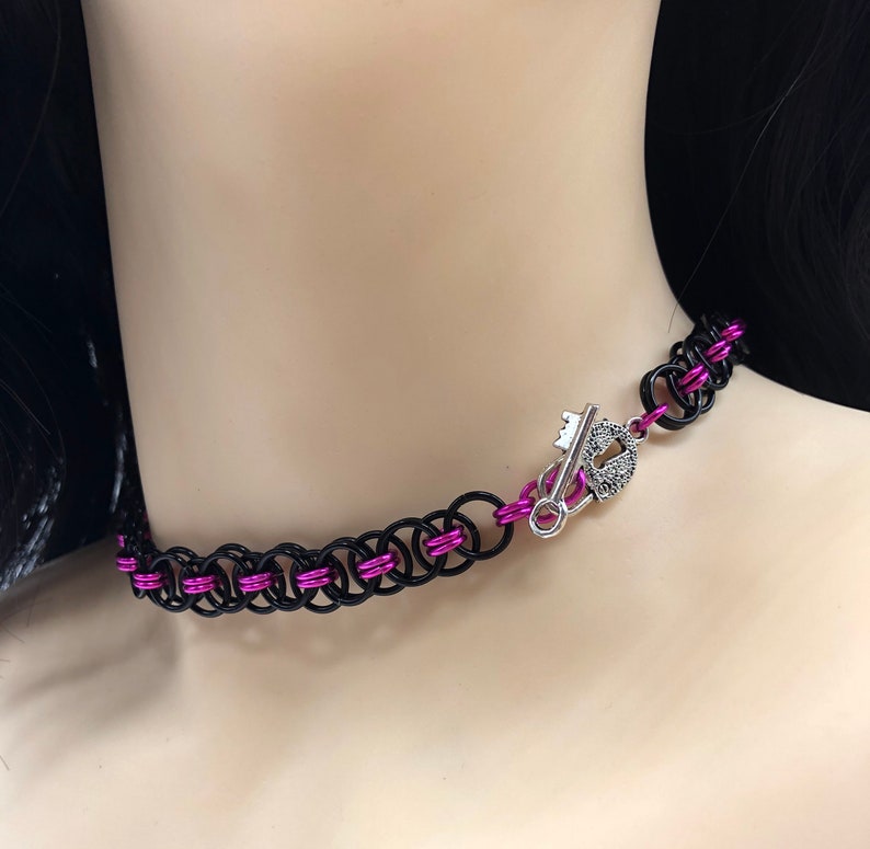 BDSM Chainmaille Slave Collar Choker Necklace Black Base 画像 4