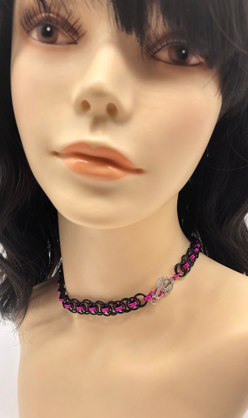BDSM Chainmaille Slave Collar Choker Necklace Black Base 画像 5
