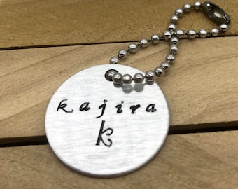 Gorean Kajira with Kef Handstamped Keychain, BDSM Collar Tag, Slave Tag, DDlb Gift, DDlb Collar, Submissive Jewelry