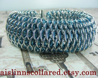 Dragonscale Chainmailled Bracelet Sky Blue and Silver