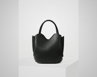 Black Leather Tote Bag with Unique Design