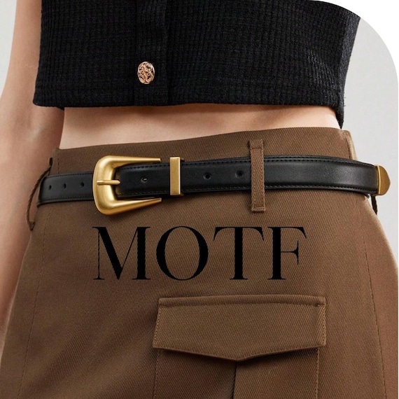 Women Belt Elegant Black Leather Belt With Gold Metal Buckle  display picture 1