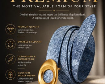 Women PU Leather Belt Oval Gold Buckle, Slim Waist Belt, Minimalist Daily Style, Gift For Her