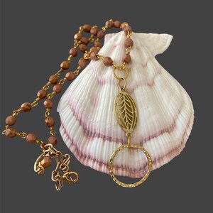 Mauve and Gold Leaf Pendant Eyeglass Lanyard