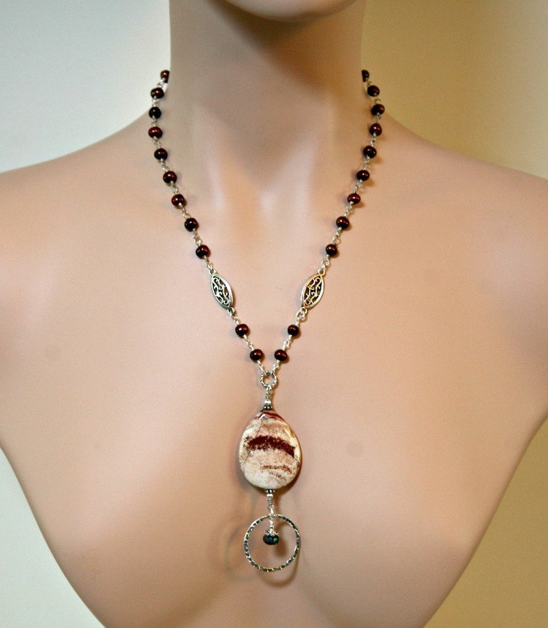 Cappuccino Jasper and Copper Freshwater Pearl Eyeglass Holder Necklace