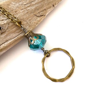 Vintage Inspired Antique Brass and Faceted Rhondelle Minimalist Eyeglass Lanyard Blue