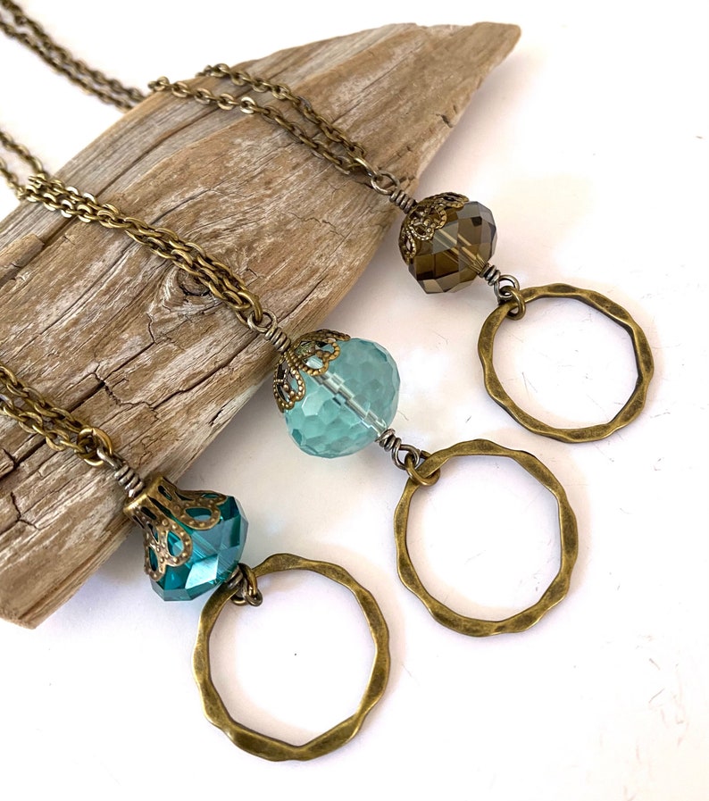 Vintage Inspired Antique Brass and Faceted Rhondelle Minimalist Eyeglass Lanyard image 9